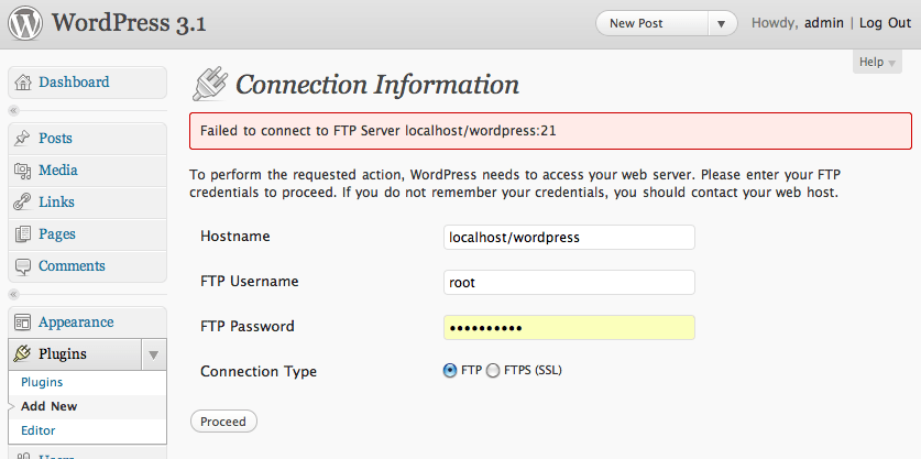I have downloaded wordpress on localhost, everything worked fine until i wanted to. security - How to remove "Connection Information" requirement on localhost install of WP on ...