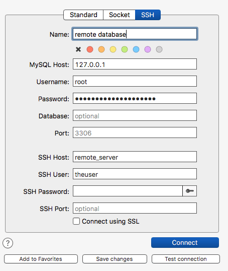 Use Sequel Pros SSH support to establish an SSH tunnel for you