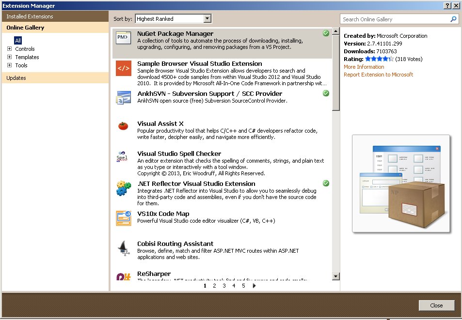 **Visual Studio 2010** - Online packages