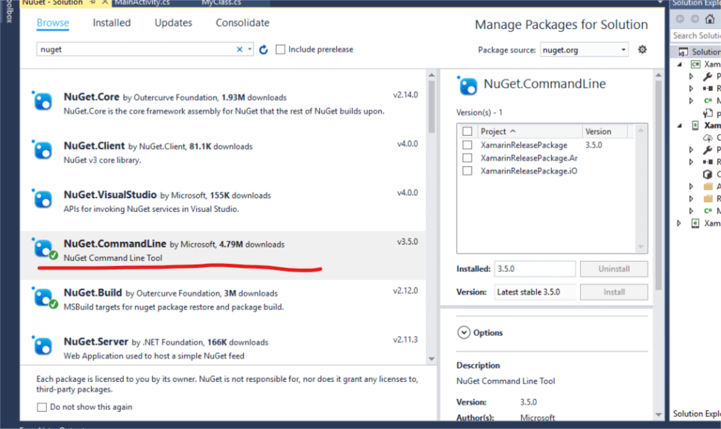 Search Nuget.CommandLine
