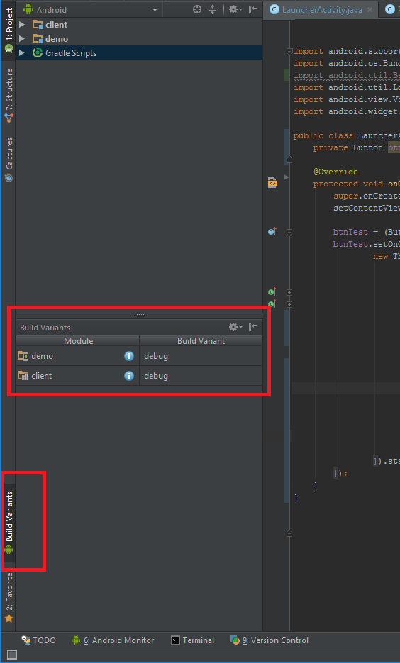 **Build variant** tabs default position in AndroidStudio