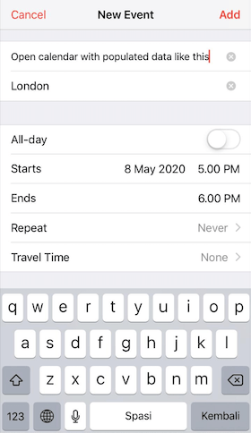 Available on android, iphone and ipad. Ios How To Open Create Event Screen In Calendar App With Populated Data In Swift Stack Overflow