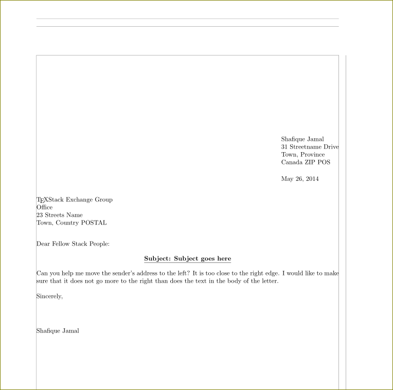 Email is usually fine, and you don't need an address at the top of the page. How To I Move The From Sender Address Position To The Left In A Letter Document Class Tex Latex Stack Exchange