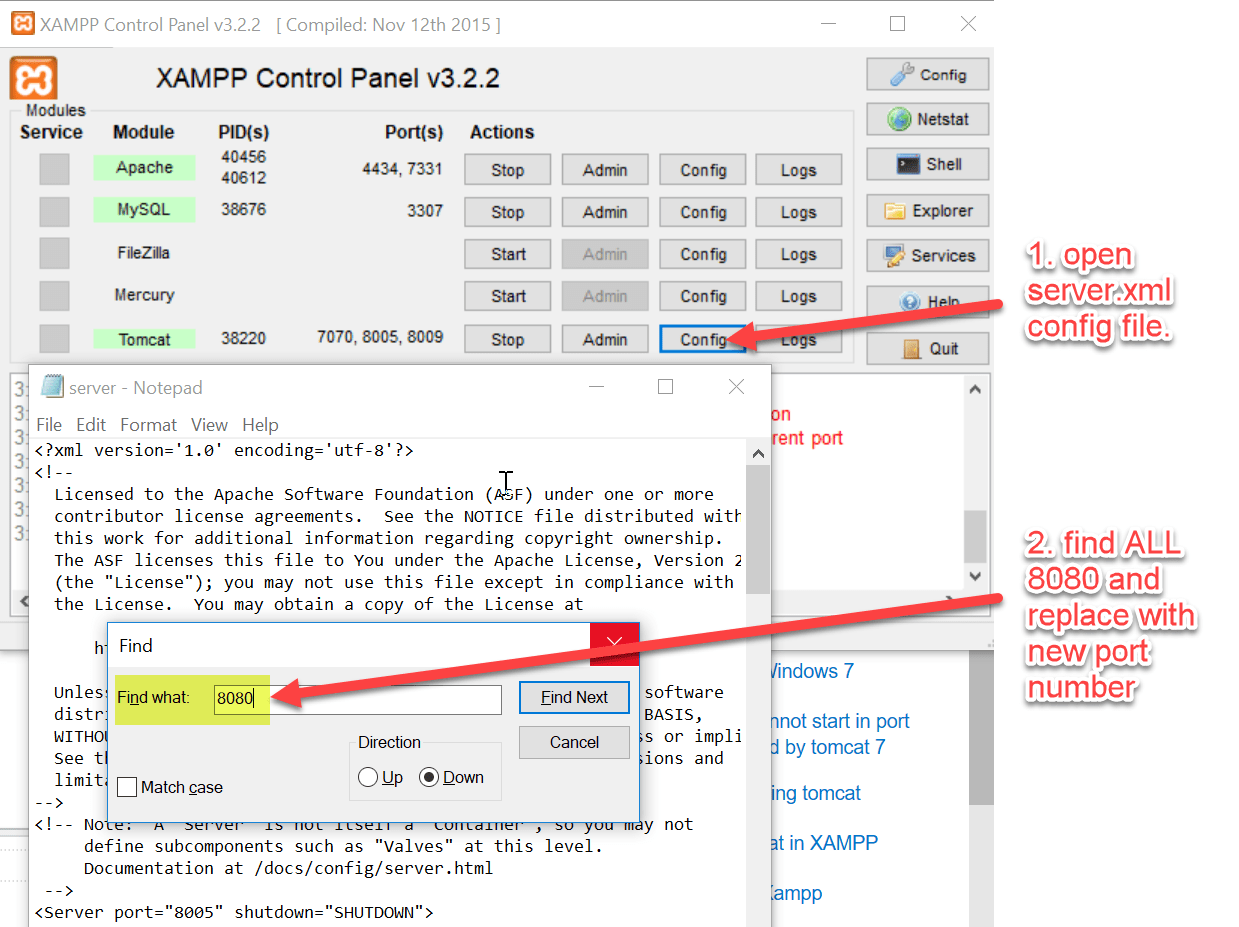 In the xampp control panel, click on config : java - Xampp Tomcat doesn't start return code: -1073741510
