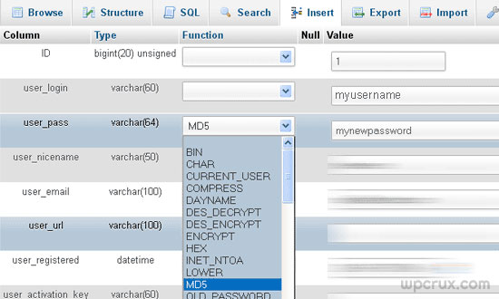 I am using a wordpress site. Change User Pass In Wp User As Md5 Stack Overflow