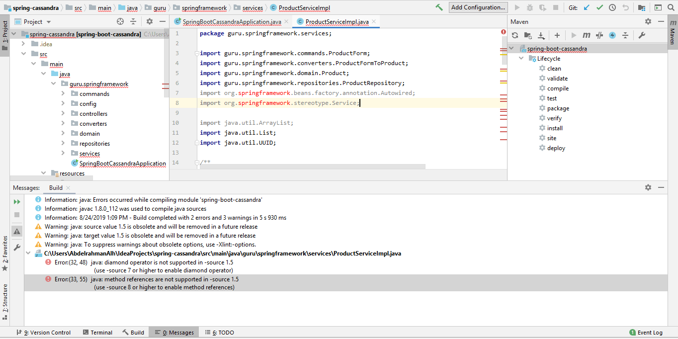 (line 144,col 11) the diamond operator is not supported. java spring project doesnt read all dependencies - Stack