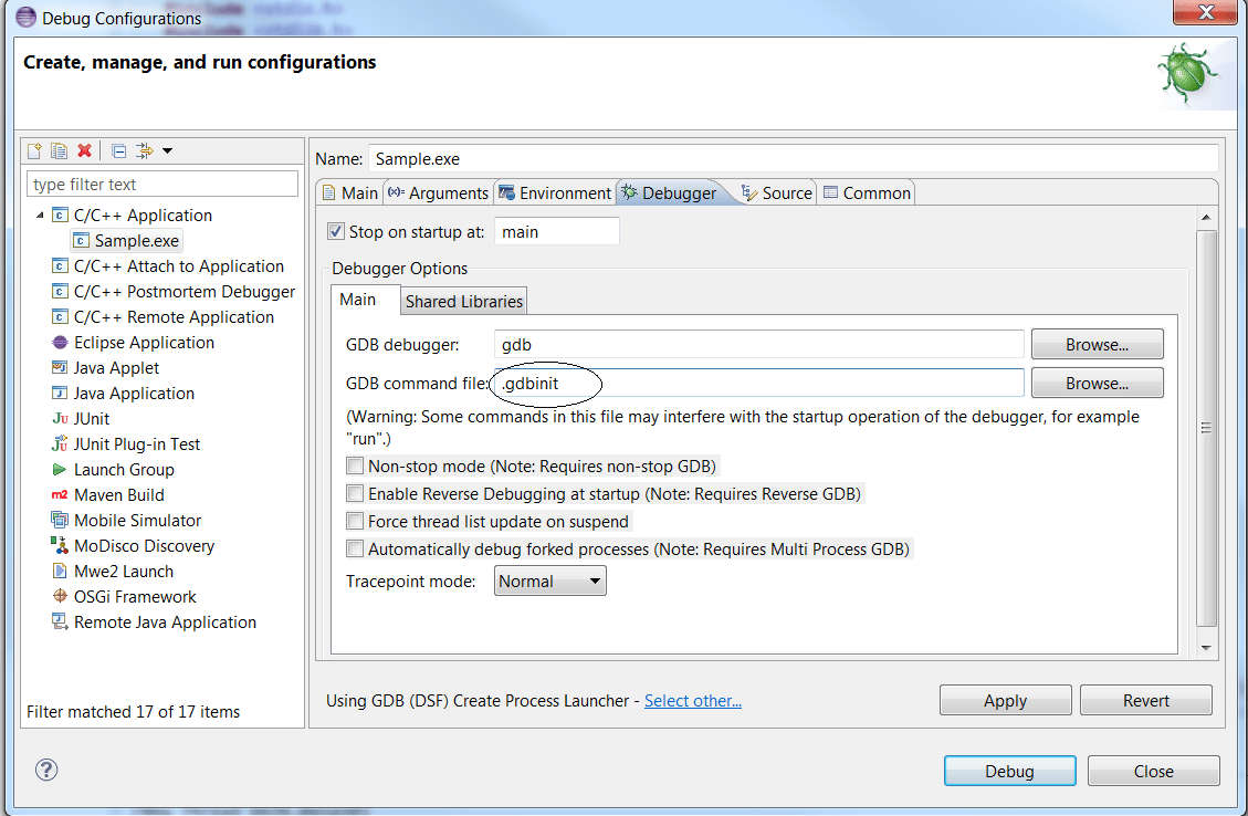 Gdb configuration