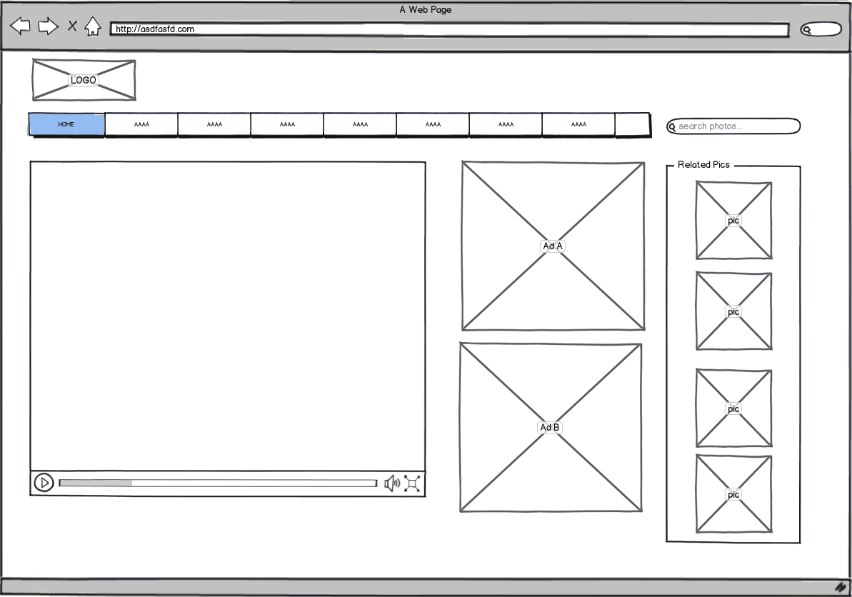 website design 3 column layout for a video player page