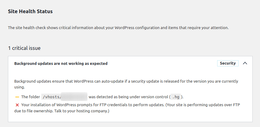 You just need to go to wp admin > tools > site health. Wordpress Site Health Status Trust It Or Myself For Its Security Advice Wordpress Development Stack Exchange