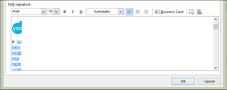 Click signature from the top panel · 3. Outlook 2013 Signature Is Squished In Signature Editor Super User
