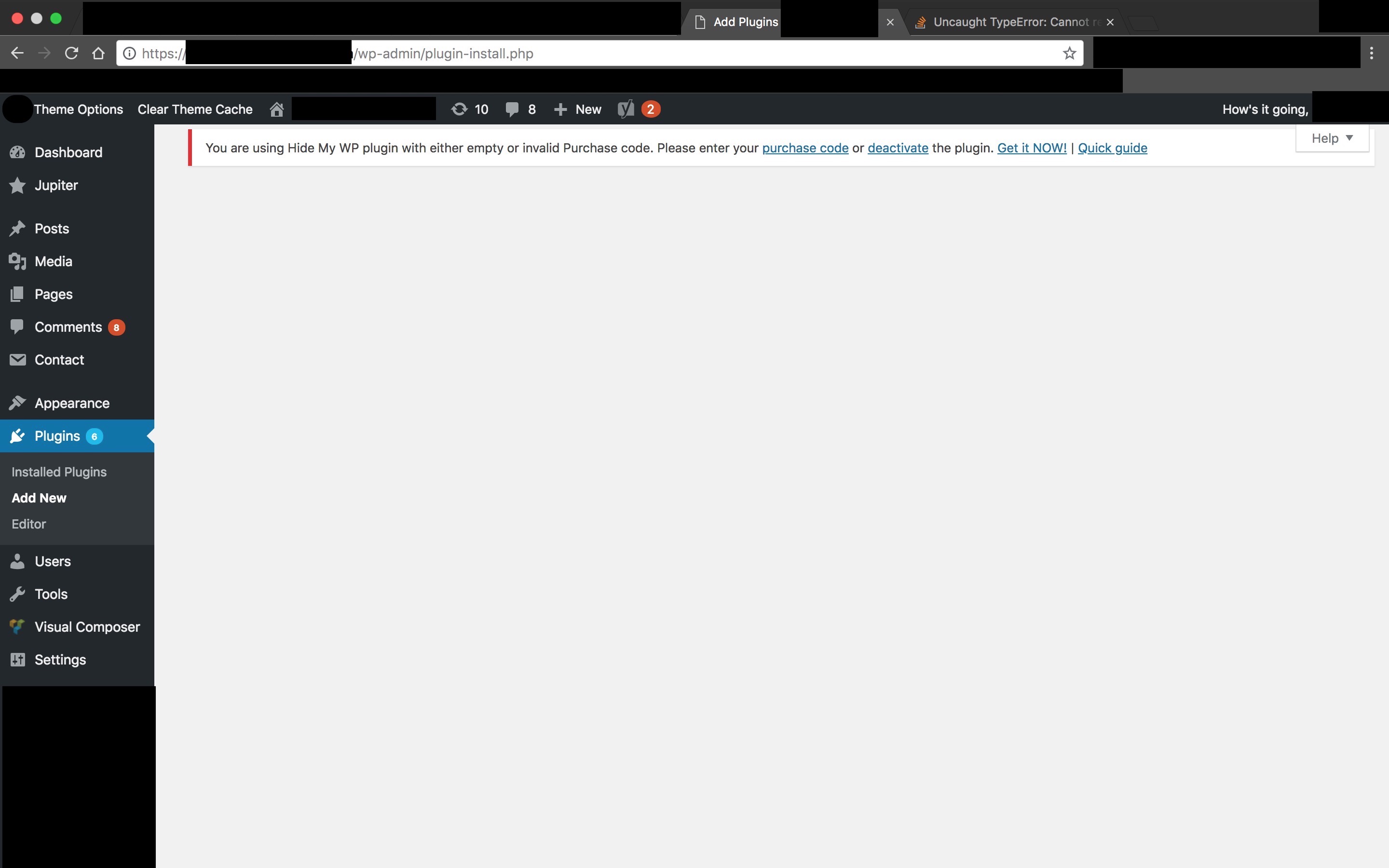 In this post, we'll share 8 common issues and how you can fix them to. javascript - Uncaught TypeError: Cannot read property 'action' of null - WordPress Dashboard Not ...