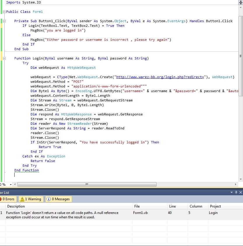 In vb.net, operator is a special symbol that tells the compiler to perform the specific logical or mathematical operation on the data values. Vb Net Doesn T Return Function Stack Overflow