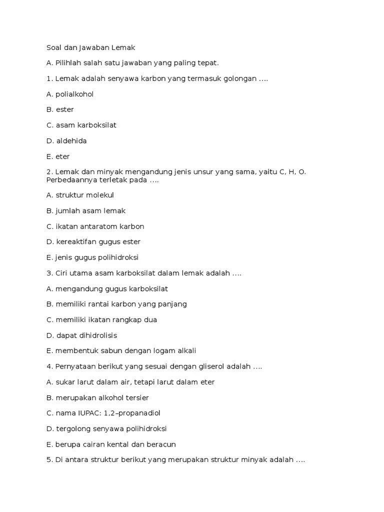 Contoh Soal Beserta Jawaban Tentang Asam Alkanoat