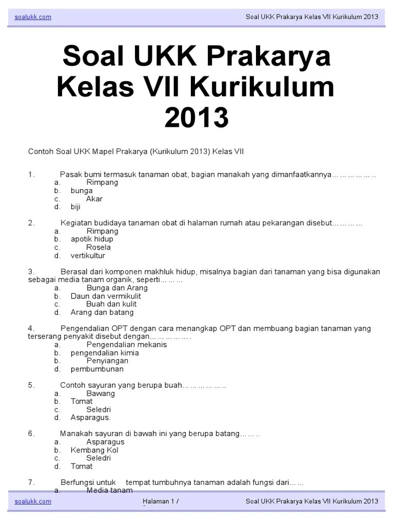 Soal Akm Prakarya Smp Kelas 7 - Lektur