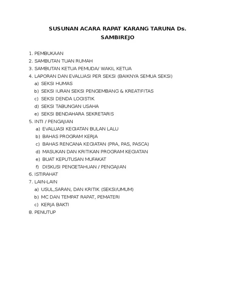 Kumpulan 18+ Contoh Susunan Acara Rapat Resmi [Terbaru] - Belajar Contoh  Soal by Annisa