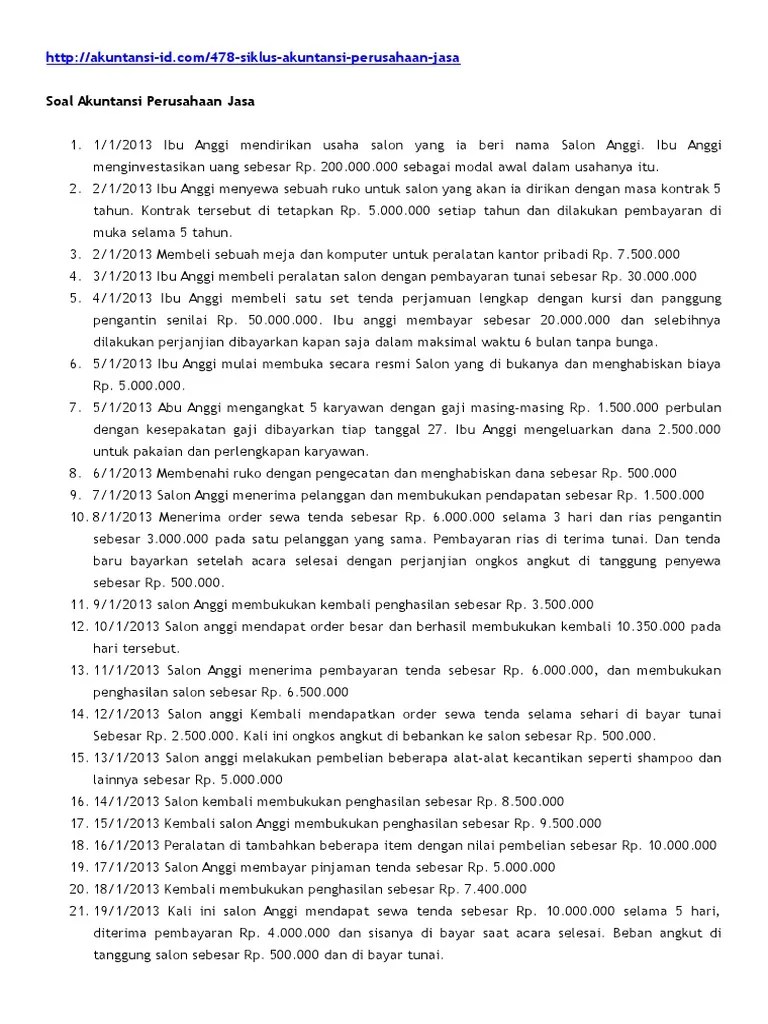 Soal Soal Akuntansi Perusahaan Jasa – Dengan