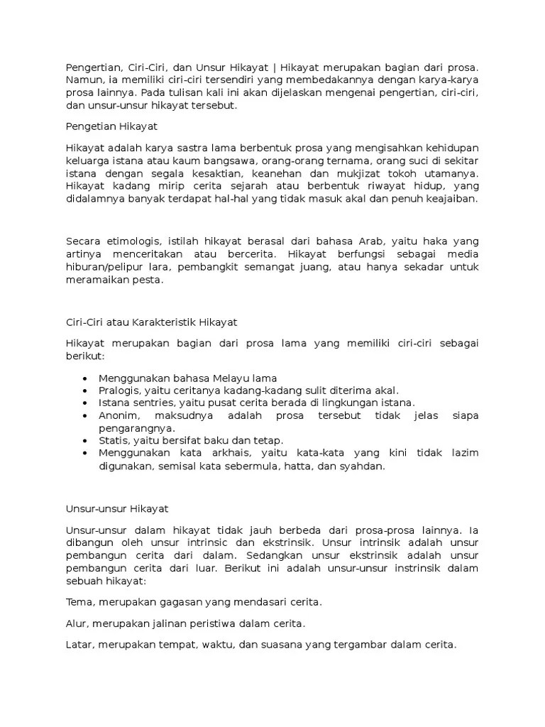 Cerita Hikayat Pendek Beserta Unsur Intrinsik Dan Ekstrinsik