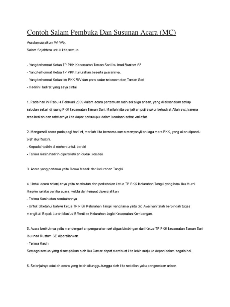 Kumpulan Contoh Susunan Acara Pertemuan Pkk - Kumpulan Contoh Teks MC