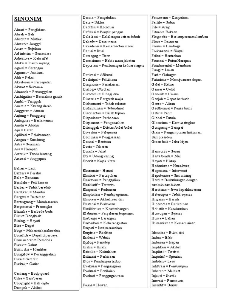 Bergerak Dalam Sinonim