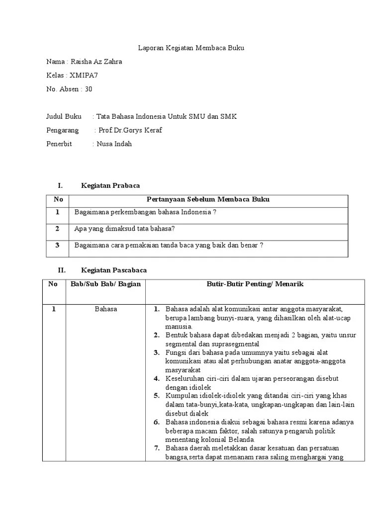 Contoh Laporan Kegiatan Membaca Buku Non Fiksi - Nusagates