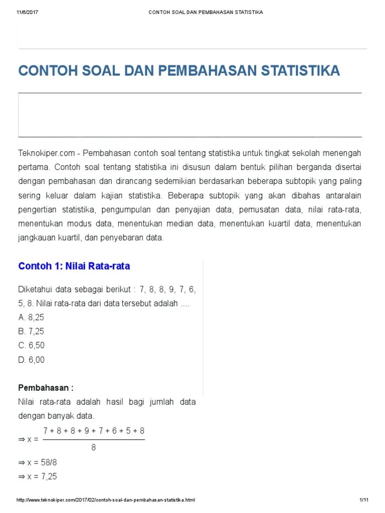 Contoh Soal Statistika Ekonomi Dan Bisnis