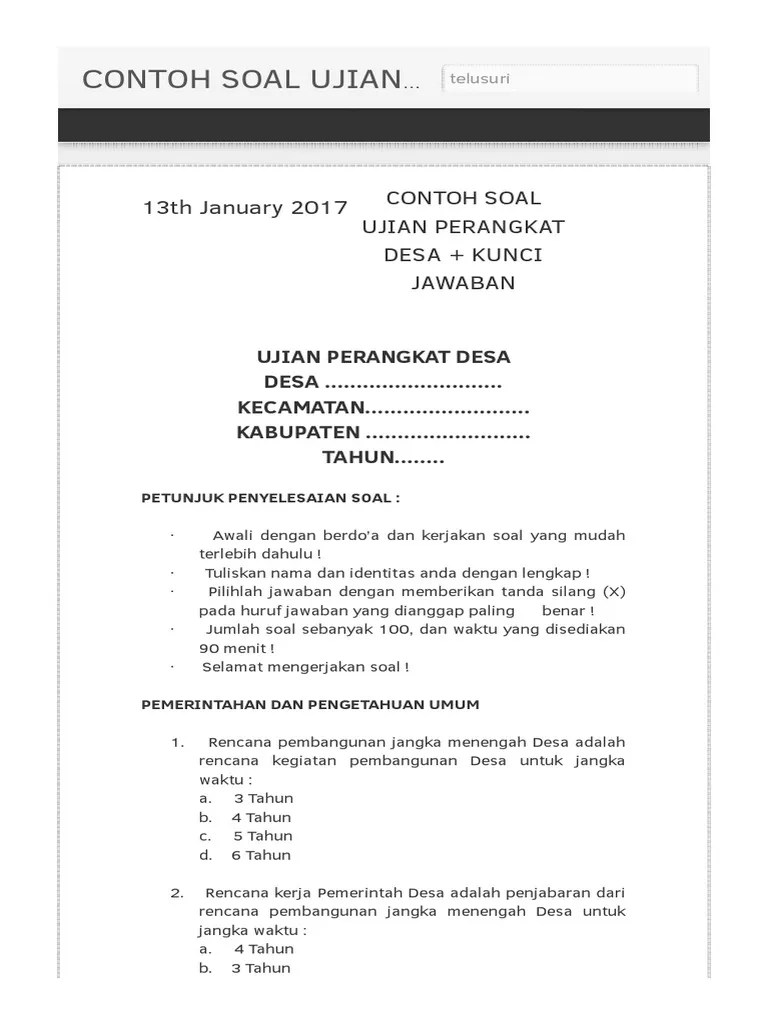 Contoh Soal Ujian Perangkat Desa 2020