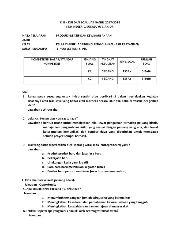 32+ Soal Dan Jawaban Kewirausahaan Kelas 12 Semester 2 Images Update  Terbaru Pdf Soal Dan Jawaban Kewirausahaan Kelas 12 Semester 2 | Pedia Edu