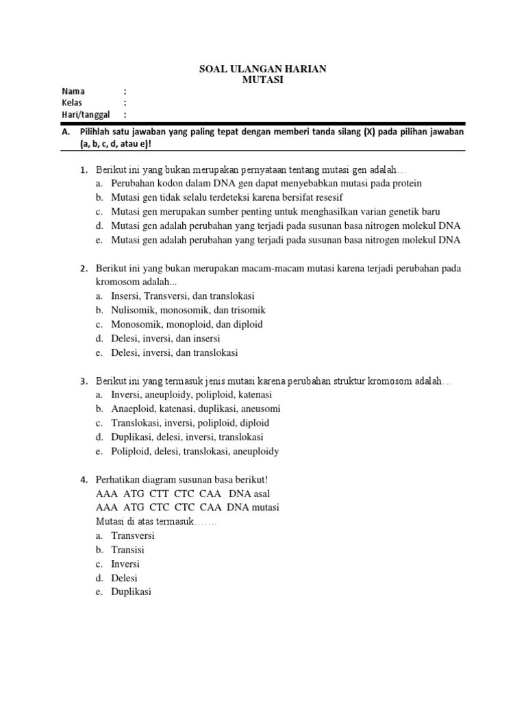 Soal Hots Biologi Tentang Mutasi Dan Mutagen Beserta Jawaban