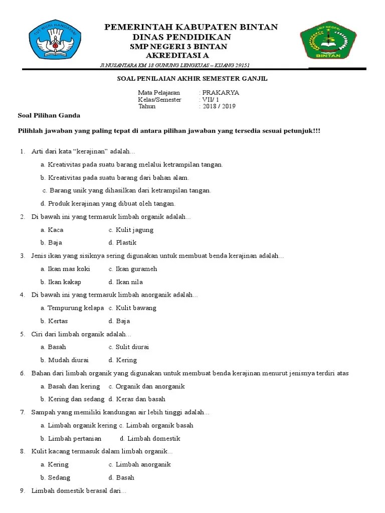 Soal Essay Tentang Kerajinan Bahan Lunak