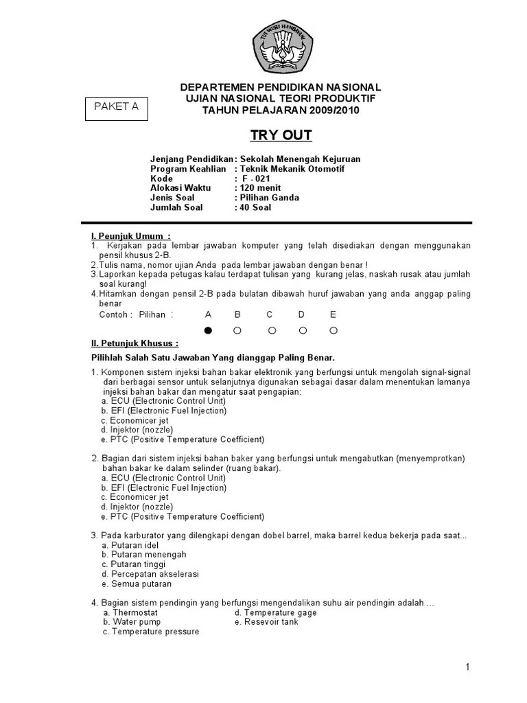 Soal Pilihan Ganda Beserta Jawabanya Tentang Otomotif - Revisi Id