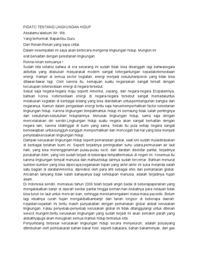 Pidato Lingkungan Hidup Singkat Dan Jelas