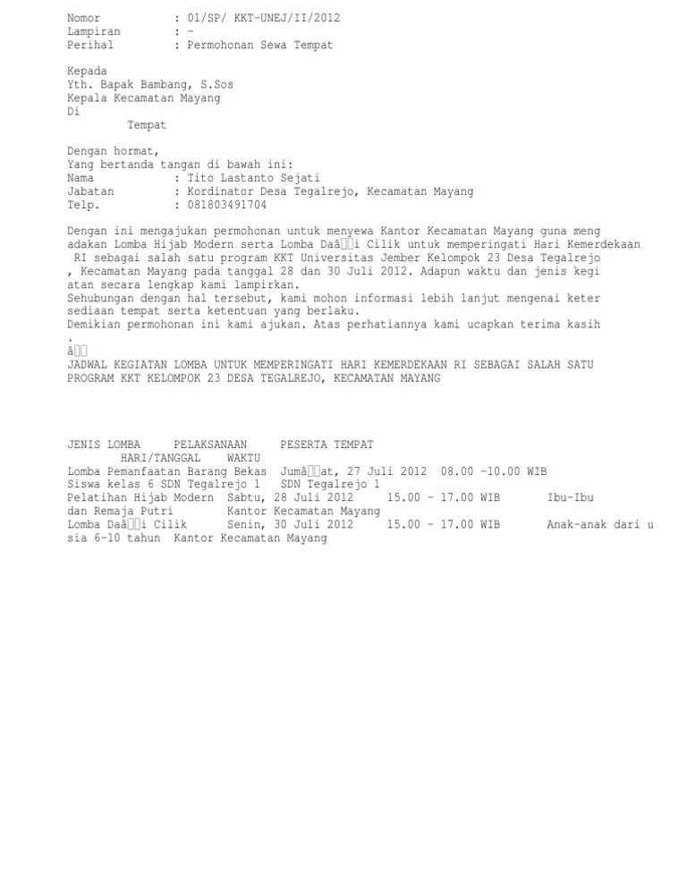 76+ Contoh Surat Permohonan Sewa Tempat - Format Surat