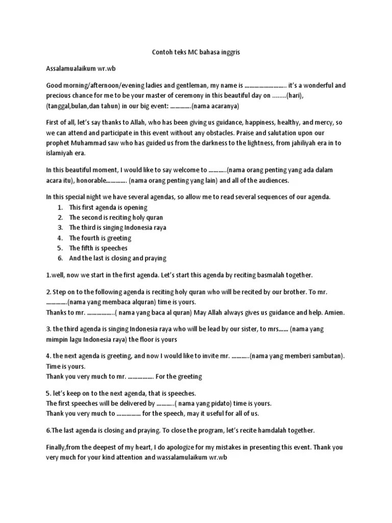 Kumpulan Contoh Teks Mc Bahasa Inggris Formal - Kumpulan Contoh Teks MC
