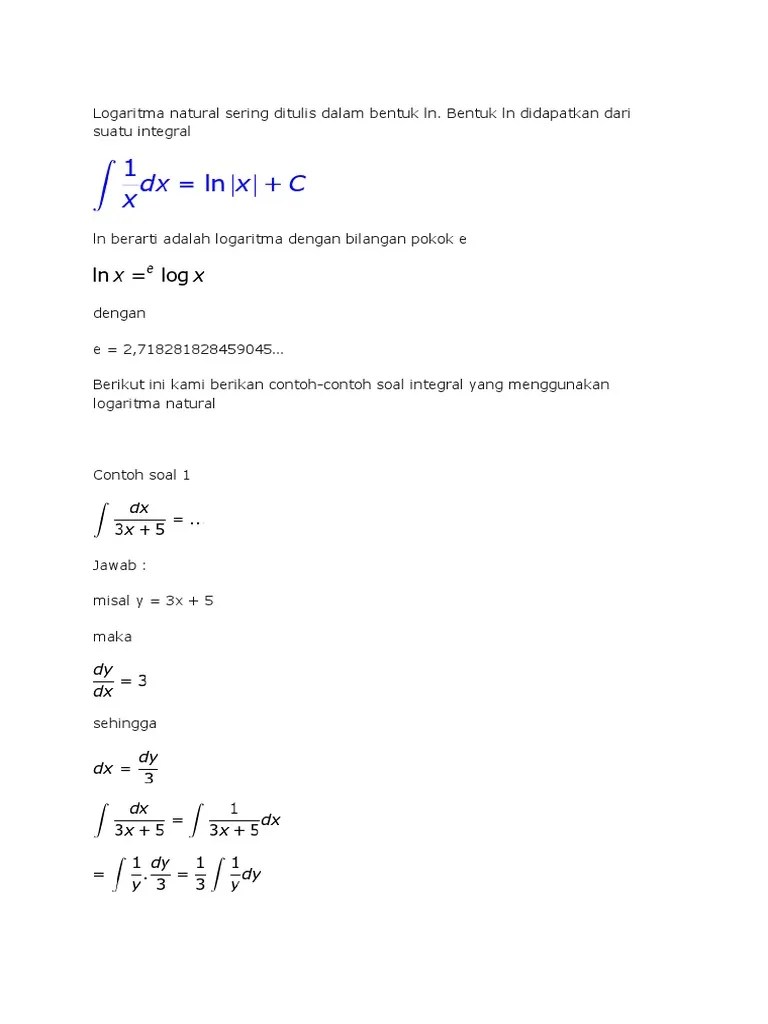 Contoh Soal Dan Pembahasan Turunan Logaritma Natural