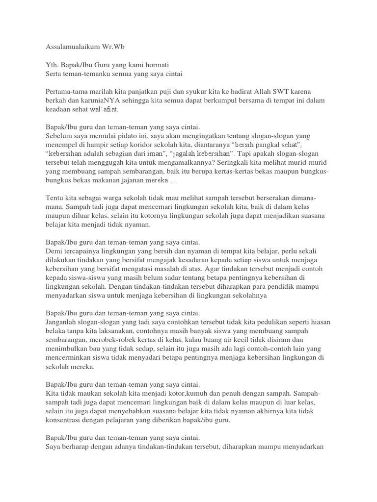 Pidato Bahasa Sunda Tentang Kebersihan Lingkungan Sekolah