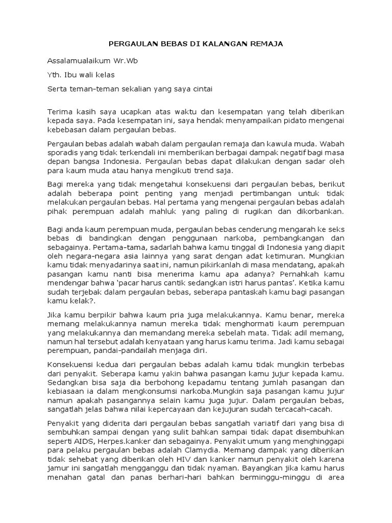 Contoh Pidato Pergaulan Bebas Singkat // Kumpulan Contoh Terbaru
