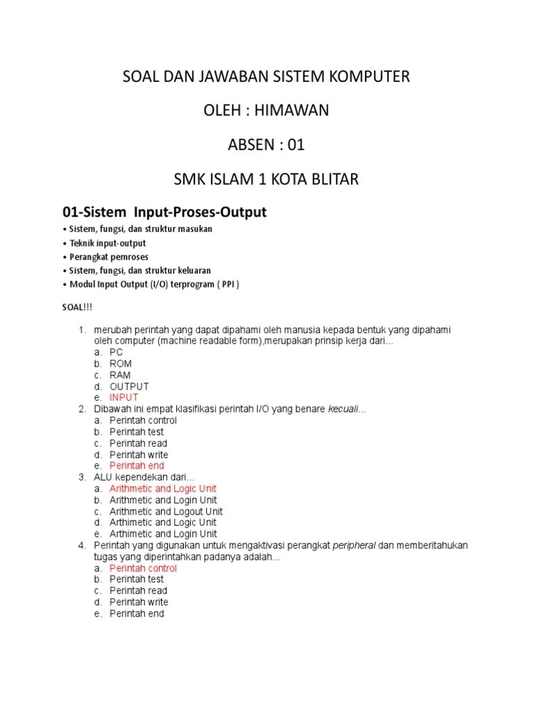Kumpulan 10+ Soal Essay Sistem Komputer Beserta Jawabannya [Terlengkap] -  Belajar Contoh Soal by Nurul
