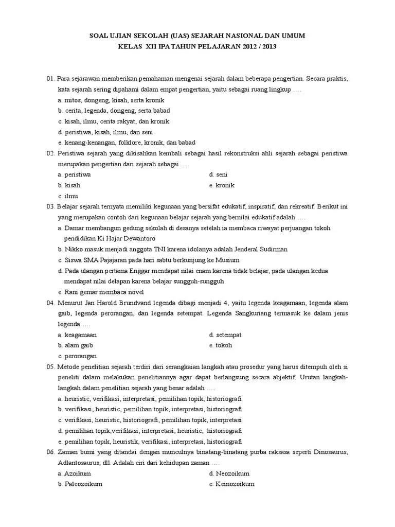 Soal Uas Sejarah Indonesia Kelas Xii Semester 1 Kurikulum 2013