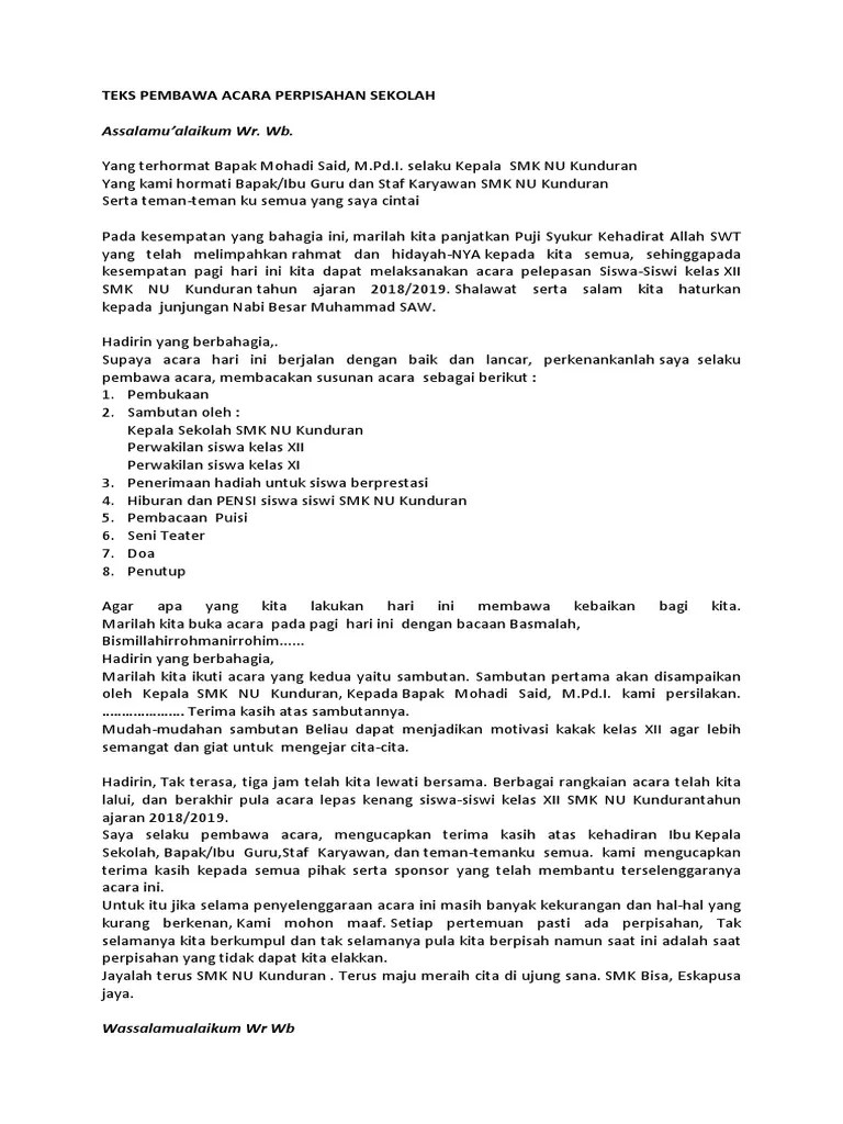 Kumpulan Contoh Contoh Susunan Acara Perpisahan Guru - Kumpulan Contoh Teks  MC