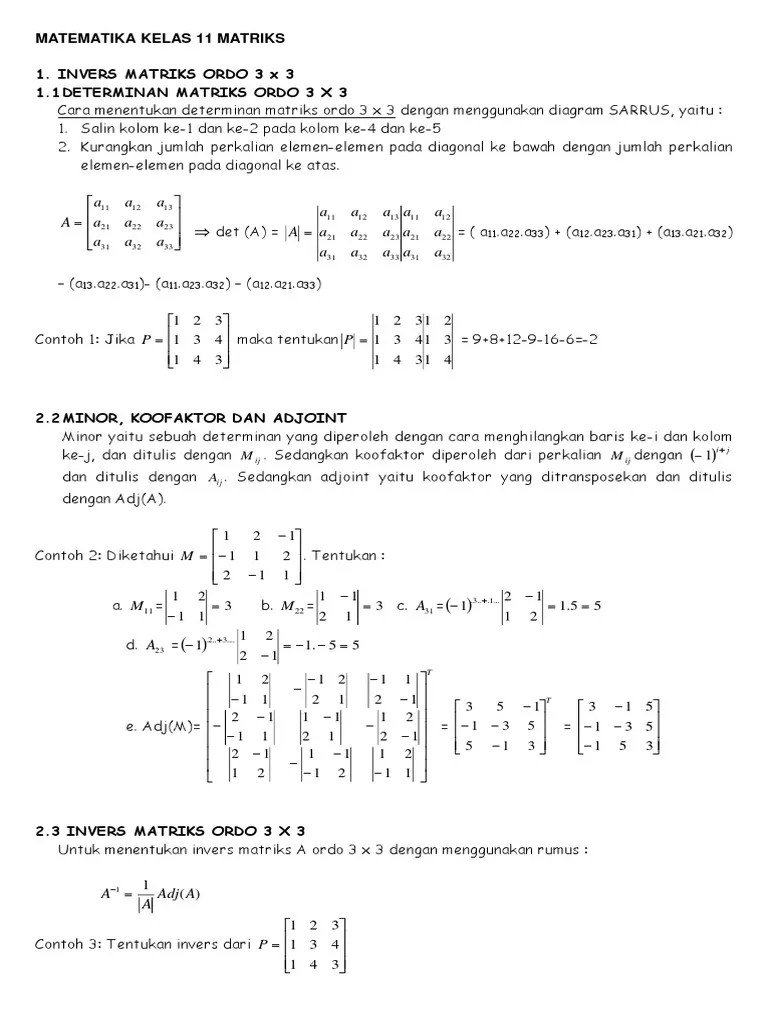 Invers Beserta Contoh Soal Matriks Ordo 2 2