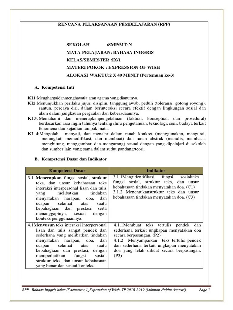 Rpp Narrative Text Smp Kelas 9 Kurikulum 2013