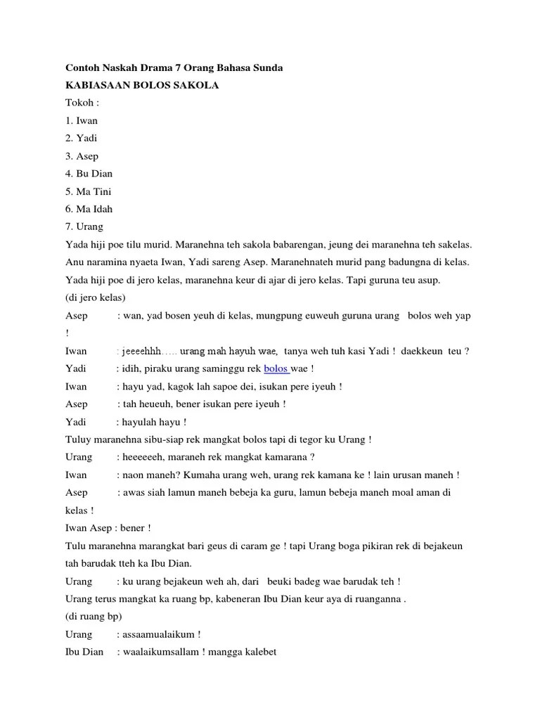 Contoh Naskah Drama Bahasa Sunda 3 Orang – Beinyu.com