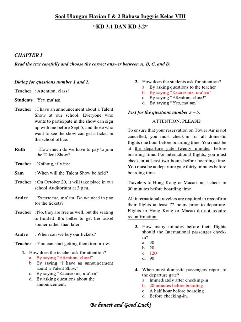 Soal Ulangan Umum Bab 4 Kls 7 Bhs Inggris Jawabanku Id