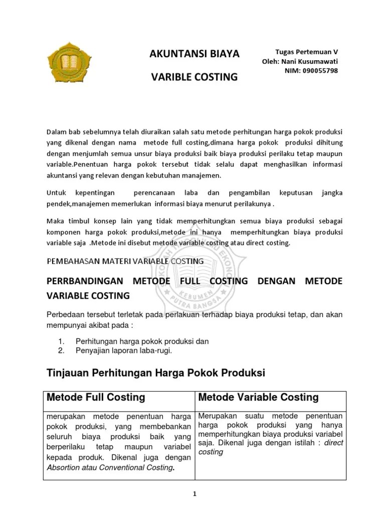 Contoh Soal Akuntansi Manajemen Variable Costing - Lektur