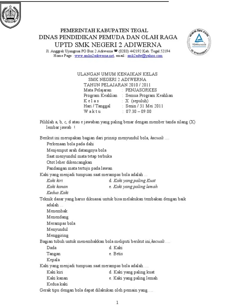 Contoh Soal Uas Penjaskes Smk Kelas Xii