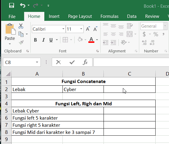 Fungsi Concatenate, Mid, Left dan Right di Excel - Lebak Cyber