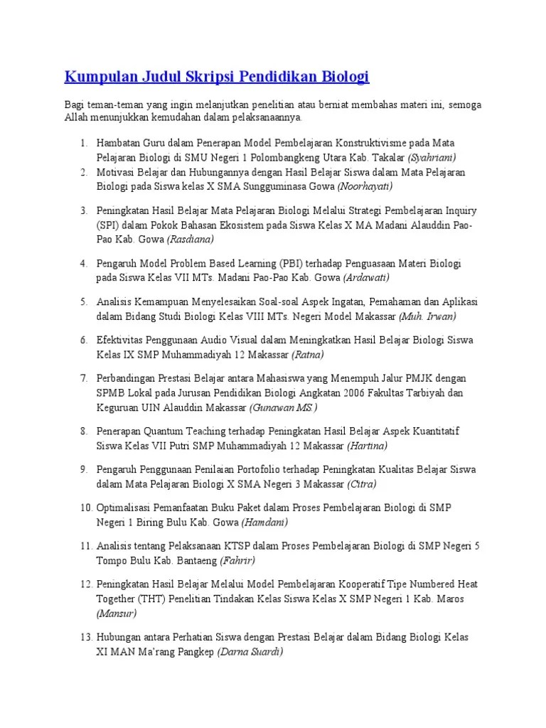 Judul Skripsi Biologi – SKRIPSI