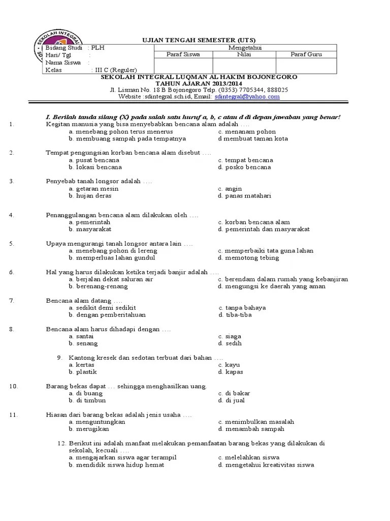 35+ Soal Ujian Sekolah Plh Kelas 6 Dan Kunci Jawaban Pics - Revisi Id