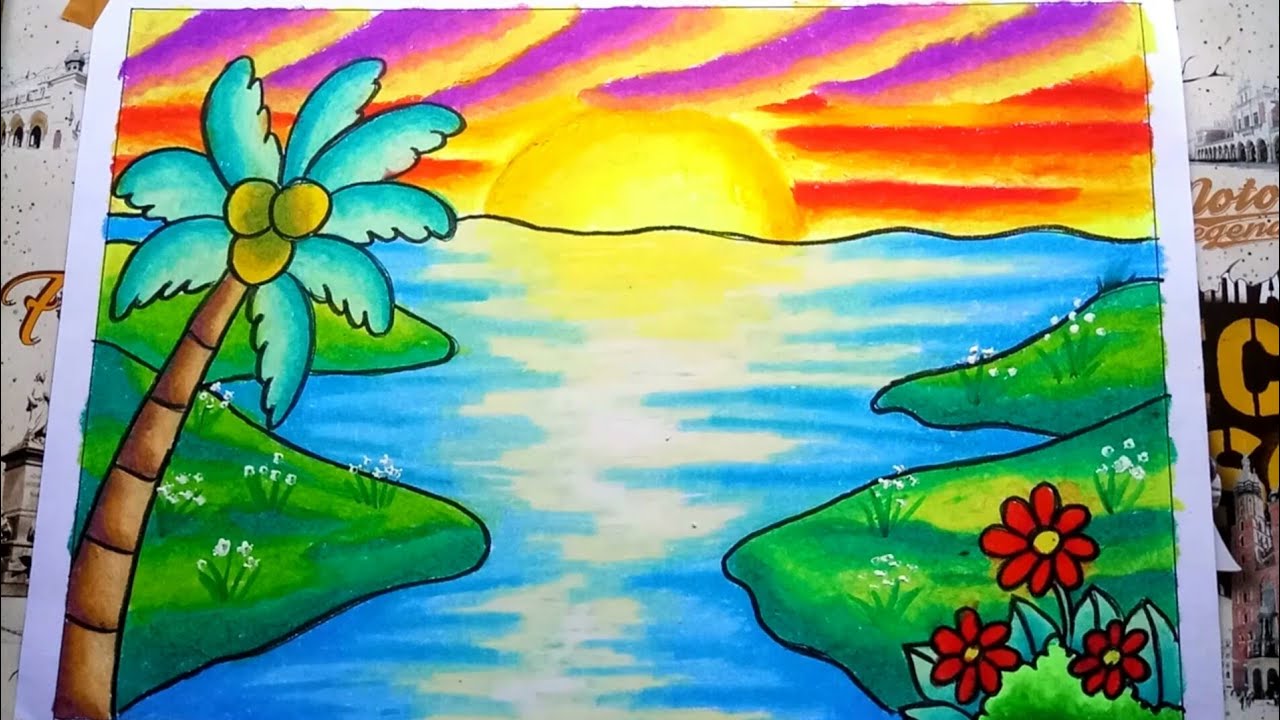 How To Draw Sunset Scenery Easy And Simple | Cara Menggambar Mewarnai Pemandangan Sunset Mudah By Susi Art And Drawing 720_X_1280_jpg