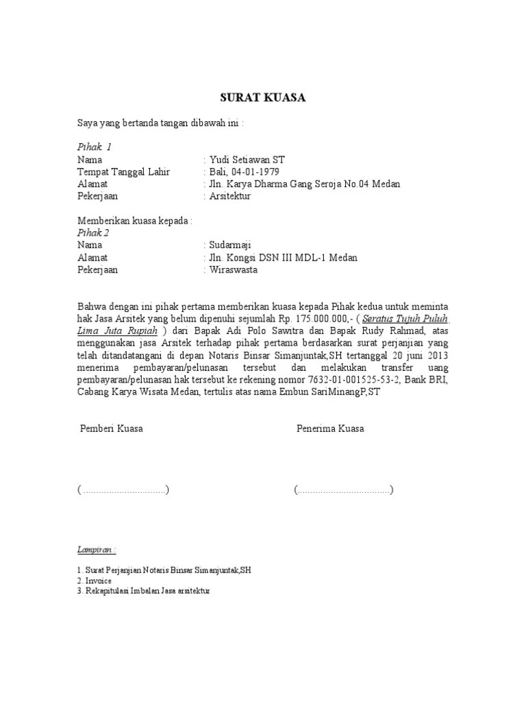 Contoh Surat Kuasa Tentang Menagih Hutang - Kumpulan Contoh Surat dan Soal  Terlengkap